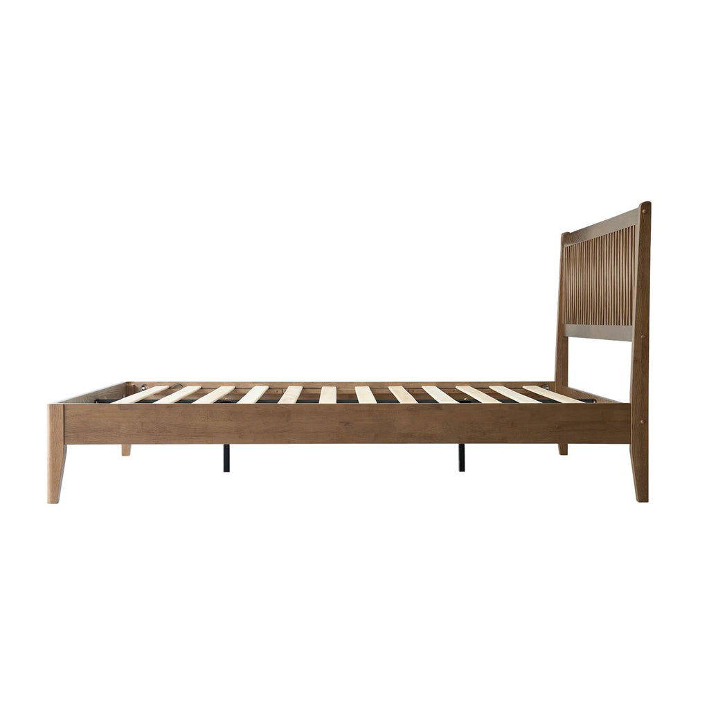 Queen Size Bed Frame with Headboard & Footboard Solid Wood Platform Bed, Metal Legs, 12 Sturdy Slatted Structure, No