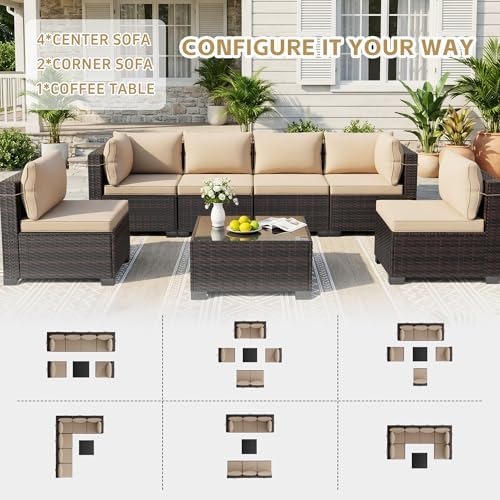7-Piece Rattan Outdoor Patio Furniture Set - Conversation for Patio, Garden & Porch