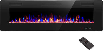 60" Recessed and Wall Mounted Electric Fireplace, Low Noise, Fit for 2 x 6 Stud, Remote Control with Timer, Touch Screen, Adjustable Flame Color and Speed