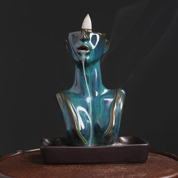 Statue Backflow Incense Holder Waterfall Aromatherapy Ornament Blue