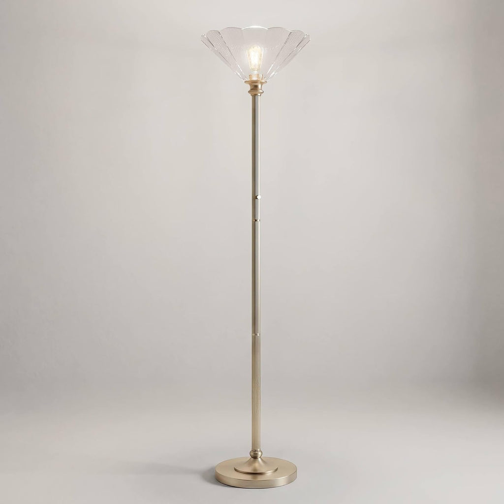 Harmony 72" High Antique Brass and Cast Glass Torchiere Floor Lamp