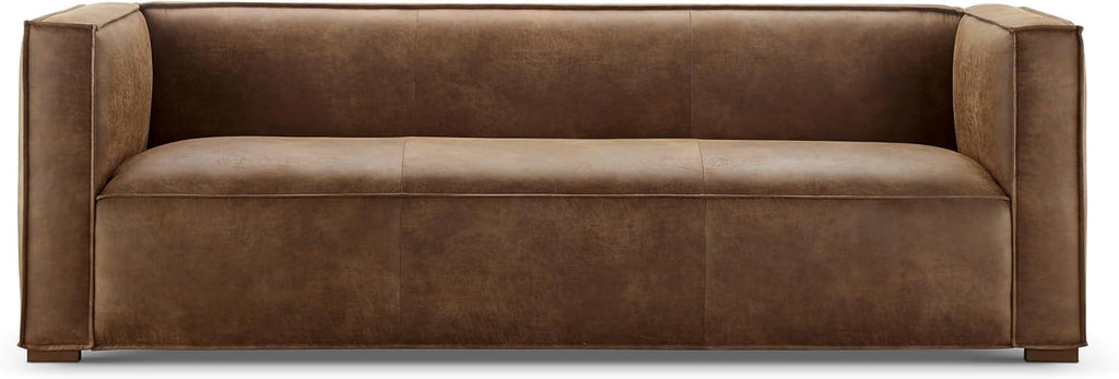 83.3" Mid Century Modern Sofa, Luxury French Mixed Fabric Couch with Tight Back, Square Armrest Lounge Sofas