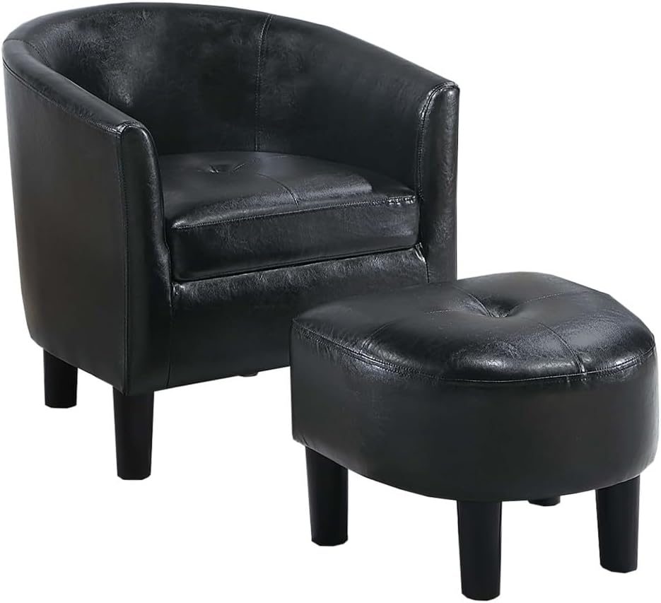 Modern Lounge Chair — Black Faux Leather
