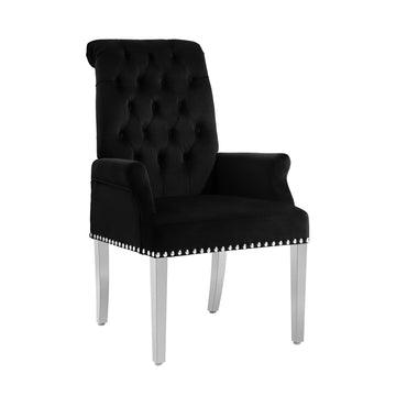 Velvet Dining Chairs with Arms, Upholstered Dining Room Chairs, Black