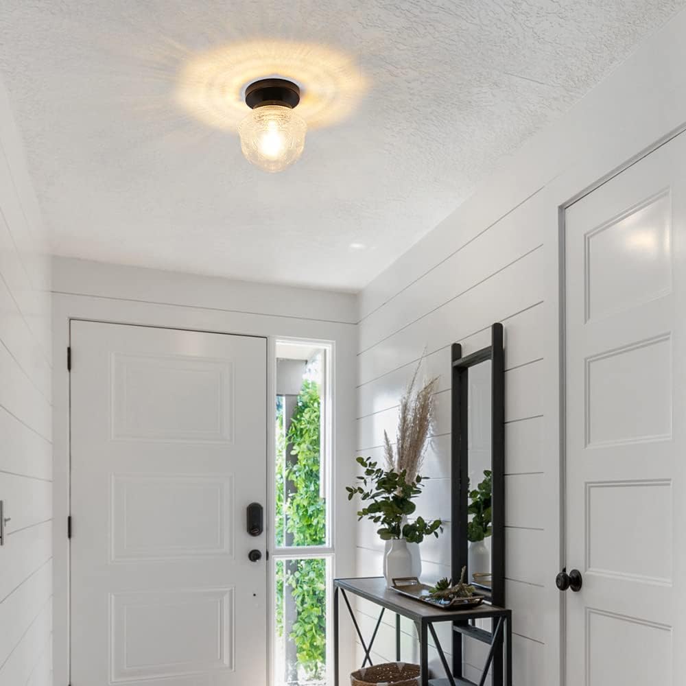 Black Semi Flush Mount Ceiling Light, Small Hallway Light Fixture, Vintage Close to Ceiling Light Fixture , Foyer