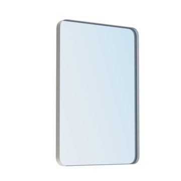 Silver Bathroom Mirror for Wall, 24 x 32 Inch Rounded Rectangle Nickel Metal Framed Bathroom Vanity Mirrors, 1/4-inch