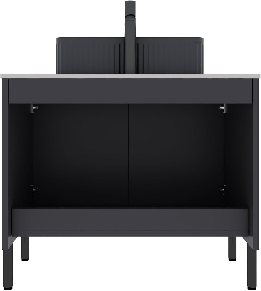 30" Freestanding Bathroom Vanity with Stone Pattern Basin - Cabinet with 2 Doors & Countertop