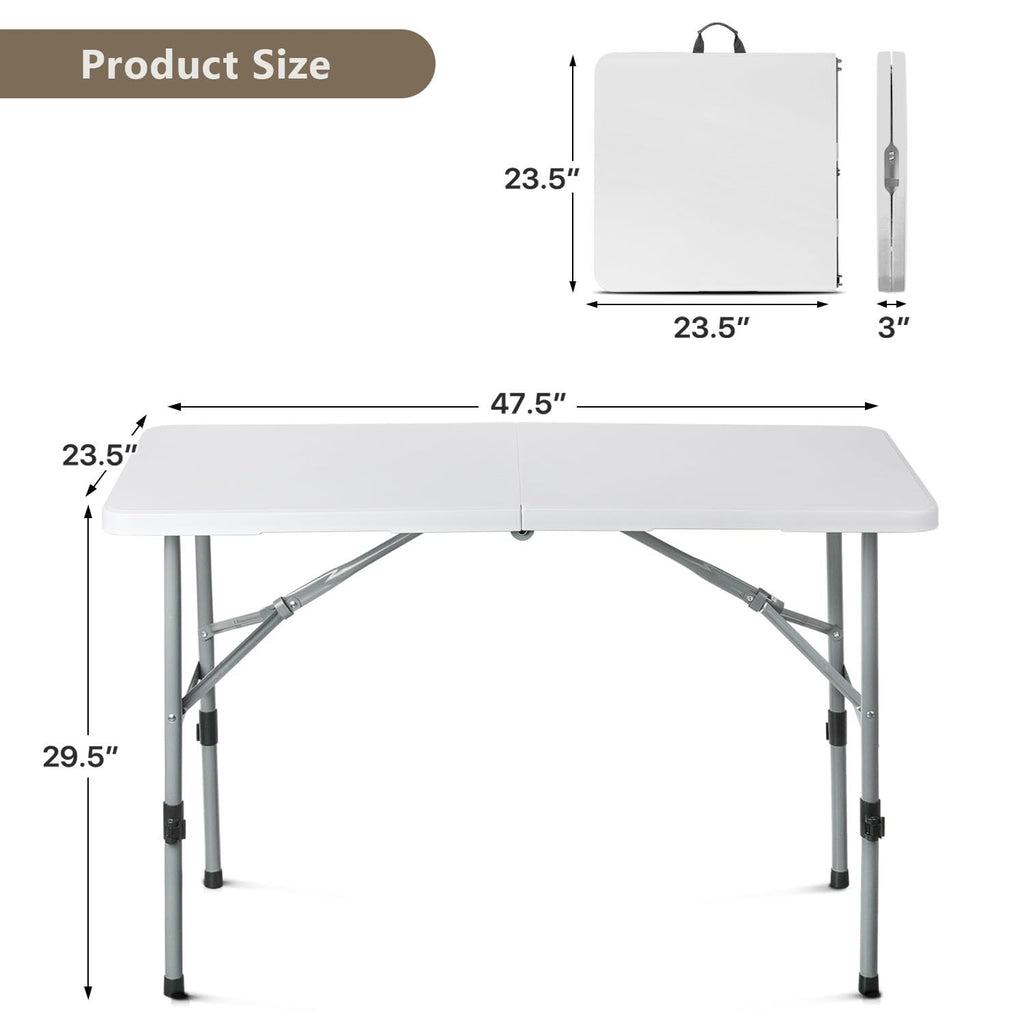 4ft Folding Table with Carry Handle, 48 Inch, White