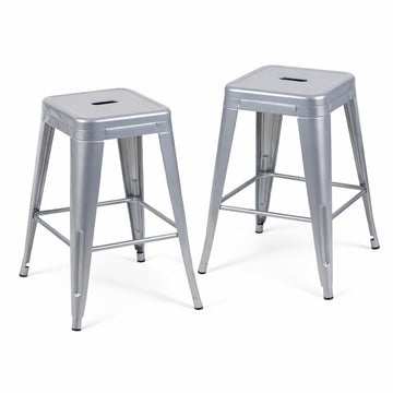 Moonlight Silver Metal Bar Stools Set of 2, 24"