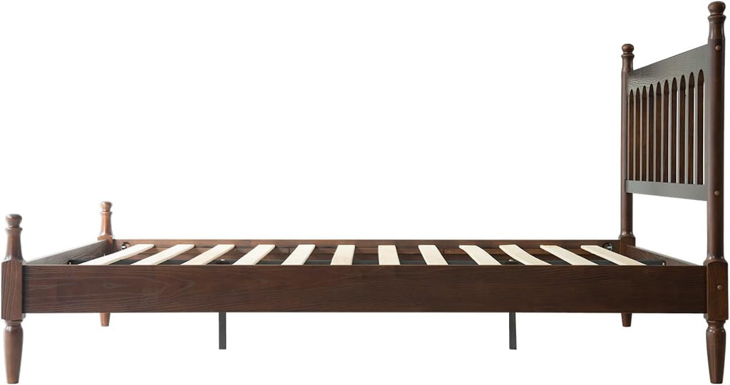 Queen Bed Frame with Headboard & Footboard, Solid Wood Platform Bed, Centre Metal Legs,12 Heavy-Duty Slatted Base, No
