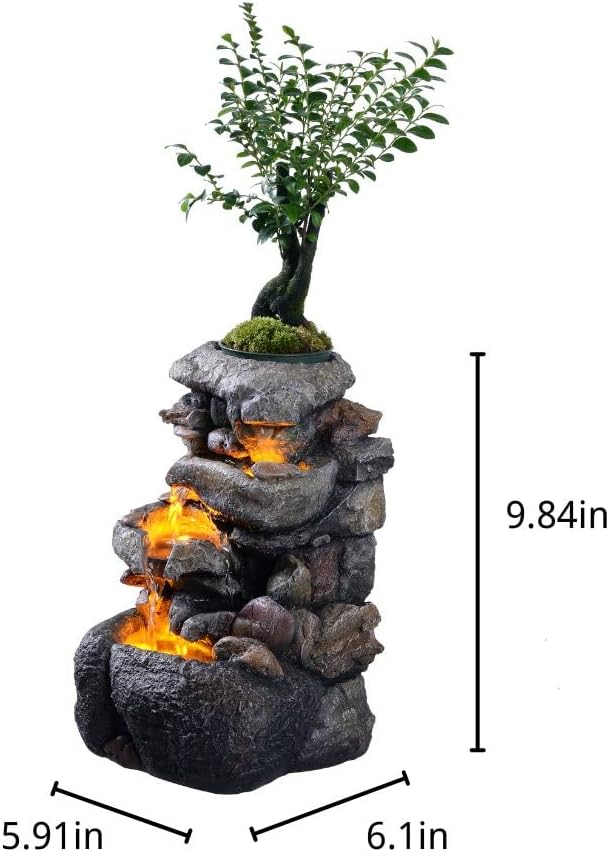 Tabletop Water Fountain with LED Lighting Decor and Ambiance Relaxation Soothing Sound Waterfall Indoor Zen