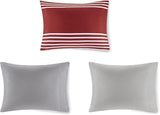 Comforter Sets with Sheets - Bed in a Bag 9 Pieces Teen Bedding Sets , Red and Grey Stripes Bedding Full
