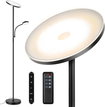 LED Floor Lamp, 27W/2400LM Modern Torchiere Lamp & 7W/ 400LM Reading Lamp