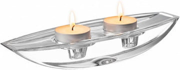 Glass - Double Candle Holder - Tea Light Candle Holder - or Taper Candlestick Holder - Fits Two Taper Candle Sticks