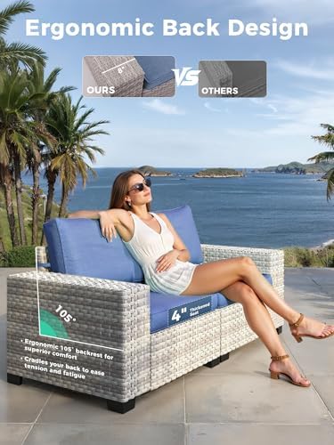 6-Piece Wicker Outdoor Patio Furniture Set | Blue All-Weather Resistant for Backyard, Garden & Porch