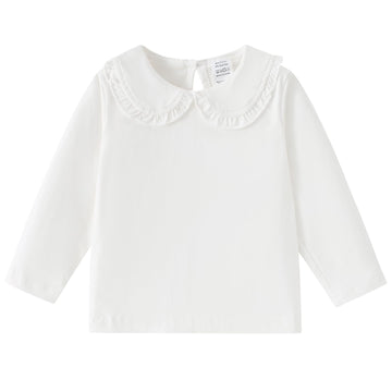 Baby Girls Long Sleeve Collar Shirt Plain Tops Off-White 90