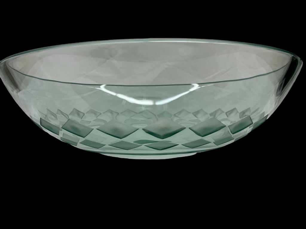 Elegant Handmade Round Circular Pattern Bathroom Sink Tempered Clear Glass Unique Carved Pattern Handmade Vessel Bowl