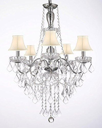 Elegant 5 Light Crystal Chandelier Pendant Lighting Fixture Light Lamp W/ White Shades - J10-Whiteshades/3/26017/5