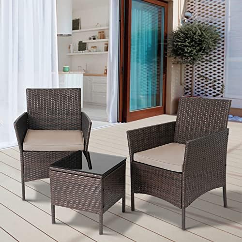 3-Piece Wicker Outdoor Patio Furniture Set - Conversation for Patio, Garden & Porch