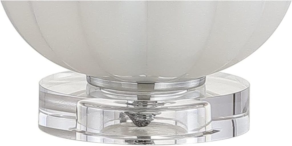17.5" White/Chrome Glass Table Lamp, Modern Crystal Bedside Lamp Living Room Nightstand, Glam Ribbed Accent Lamp