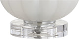 17.5" White/Chrome Glass Table Lamp, Modern Crystal Bedside Lamp Living Room Nightstand, Glam Ribbed Accent Lamp