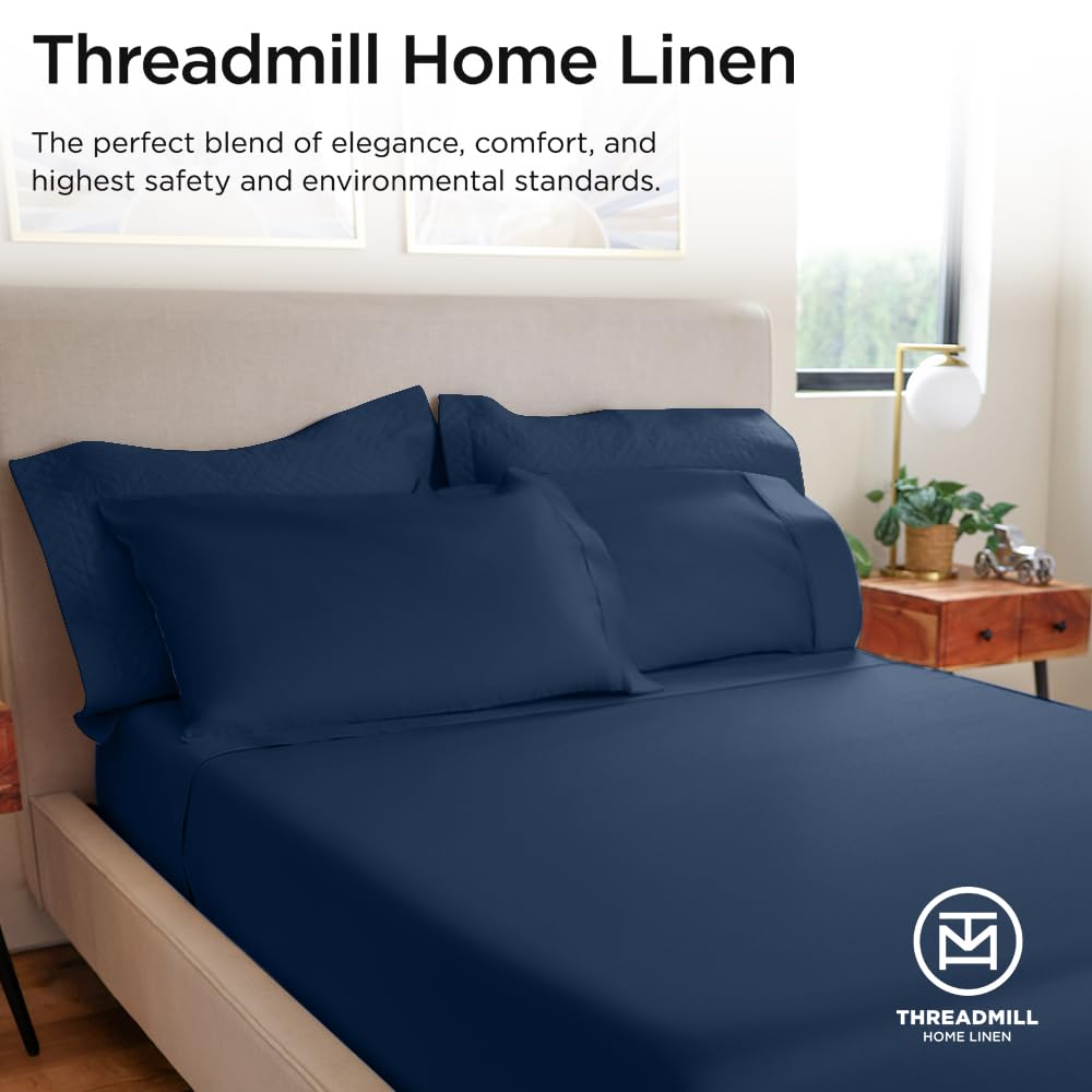 Luxury 800 Thread Count Full Size 100% Cotton Sheets - Folkstone Blue Sateen Weave Bed-Sheets, Better Than Egyptian