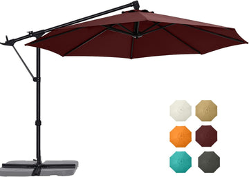 10FT Cantilever Umbrella Offset Hanging Patio Umbrella with Base Stand Rotate and Tilt，Suitable (Burgundy)