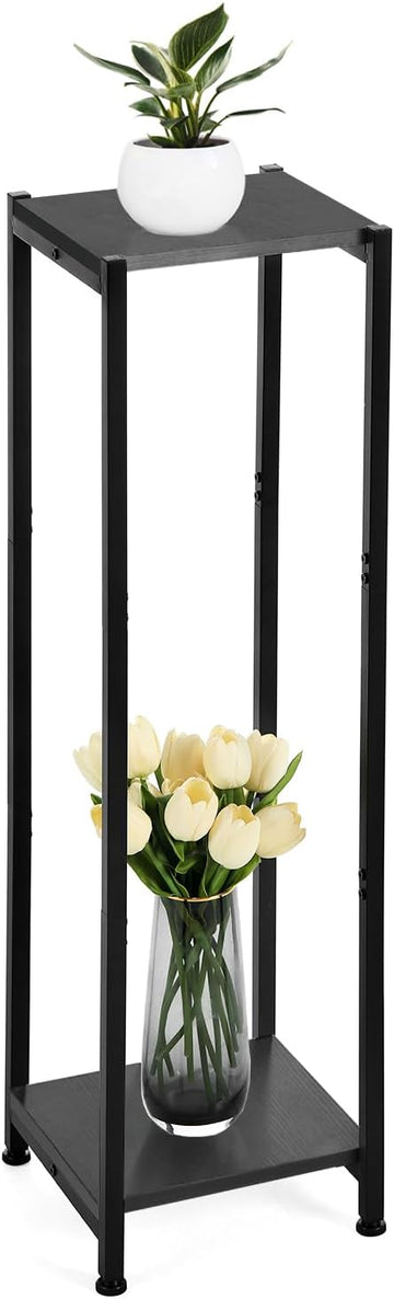 40 Inch Extra Tall Plant Stand Indoor,2 Tier Pedestal Stand,Black | Rock-Solid Stability,Adjustable Feet,0.8x0.8"