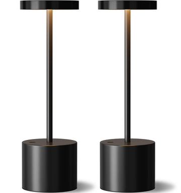 Cordless Rechargeable Table Lamp, 4000mAh Battery Operated, Black, 2 Pack