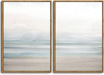 Framed Coastal Beach Canvas Wall Art Decor Abstract Ocean Landscape Painting Prints Modern Artwork Bathroom Bedroom
