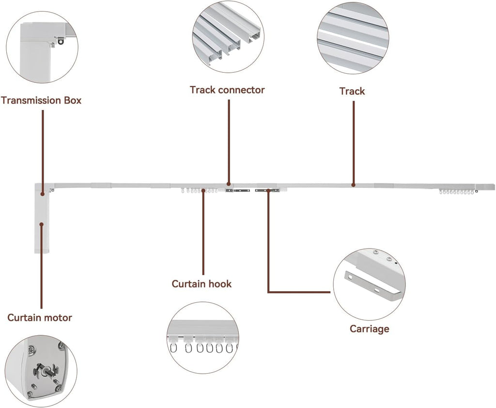 Electric Curtain Track, 7.08-13.78ft Motorized Curtain Rods | Remote Control and Motor, App/Remote Control, For