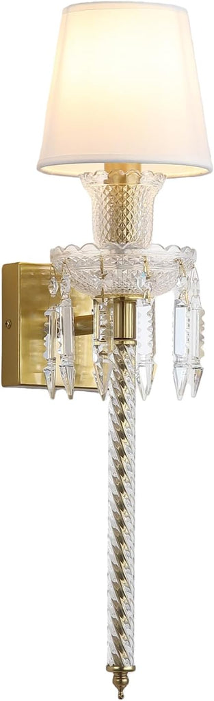 Modern Crystal Wall Sconce with Linen Shade Vintage Crystal Gold Wall Light Modern Glass Golden Wall Lamp for Bedroom, Hallway, Living Room, Mirror