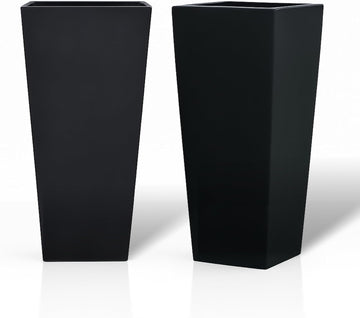 27 Inch Tall Planters Set of 2, Black Outdoor Planters | Weather resistant design with drainage hole and rubber plug