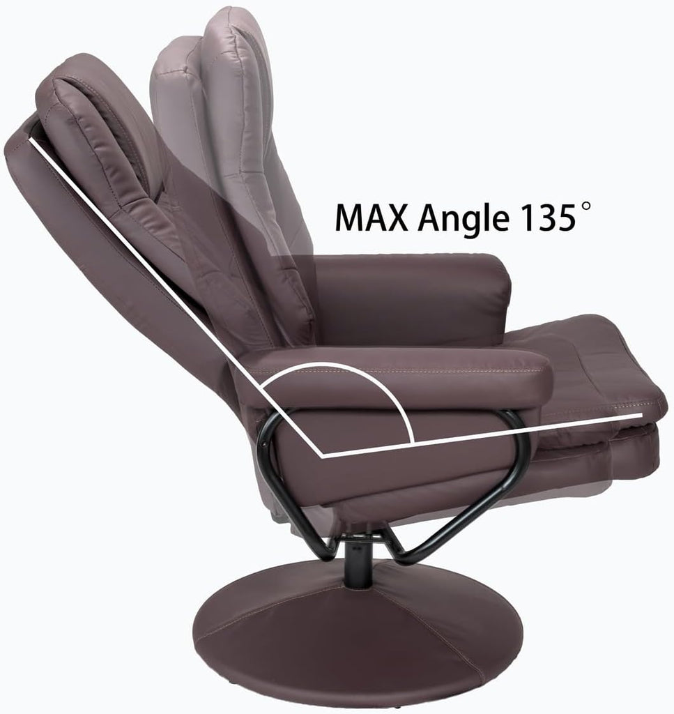 Modern Reclining Swivel Lounge Chair and Ottoman — Brown Leather