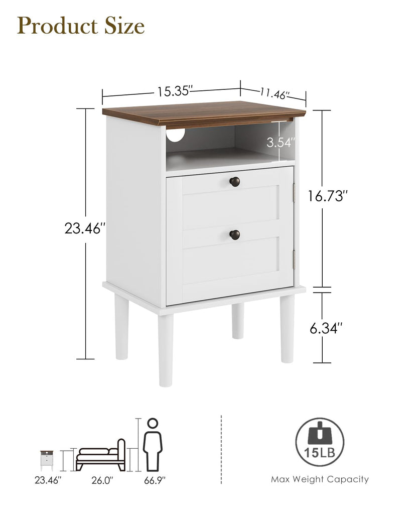 Nightstand, Boho Night Stand with 1 Drawer, Modern Side Accent Table with Open Shelf, Wooden Top Bedside End Table
