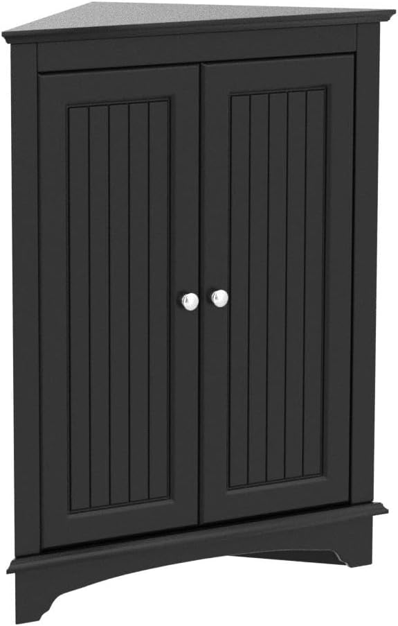 Floor Corner Cabinet with Two Doors and Shelves, Free-Standing Corner Storage Cabinets , Espresso | Space-Saving