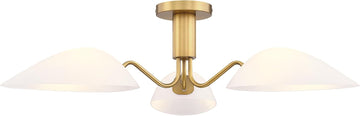Modern Gold 3-Light Ceiling Light with Opal White Glass Shade Semi Flush Mount Ceiling Light for Living Room Hallway