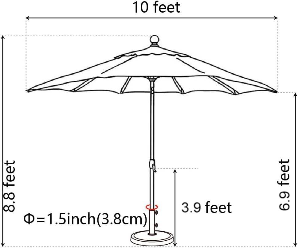 USA 10-Year-Non-Fading 10Ft Market Patio Umbrella, UPF 50+ UV Protection Performance Sun Umbrella