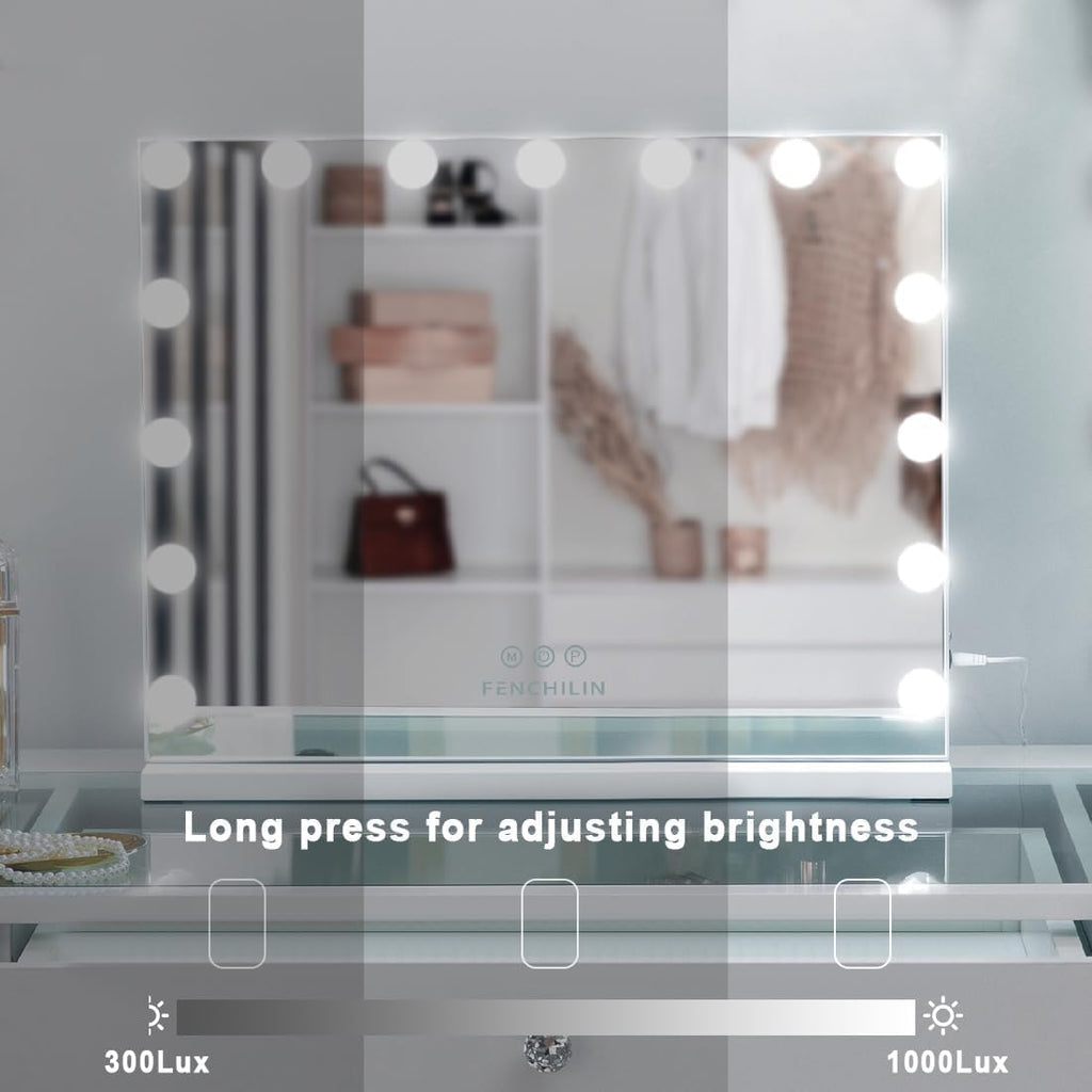 Vanity Mirror with Lights, Hollywood Lighted Makeup Mirror with 15 Dimmable LED Bulbs for Dressing Room & Bedroom