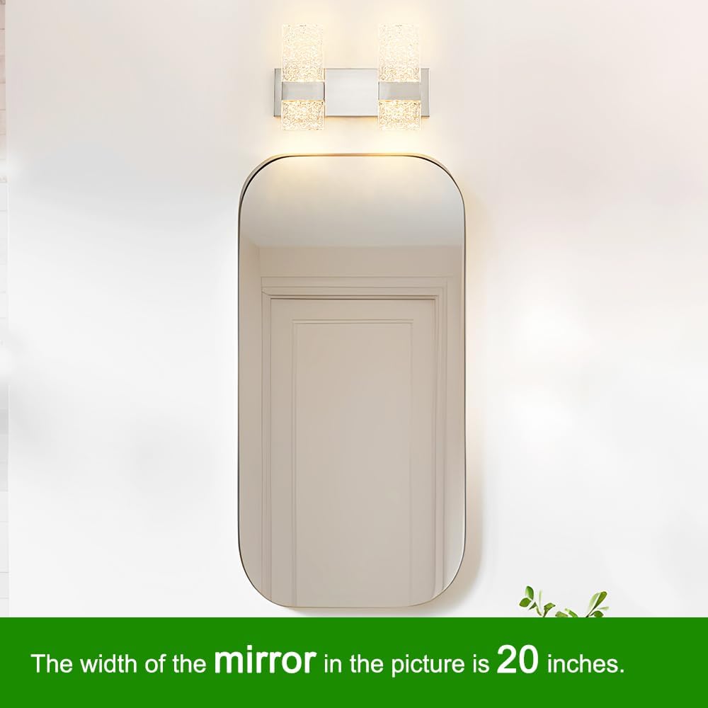 Modern Brushed Nickel 2 Lights Bathroom Vanity Light, LED Bathroom Light Fixtures Over Mirror, Dimmable Acrylic Wall