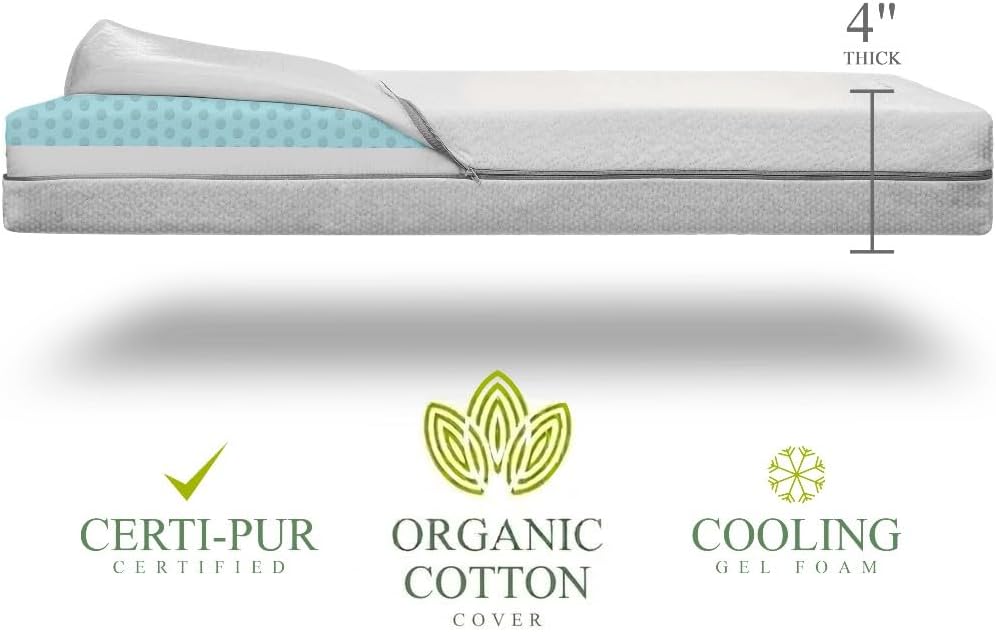 Organic Cotton Covered 2-Sided Crib Mattress | Premium Memory Foam Hypoallergenic Light 2-in-1 Baby Mattress, Firm