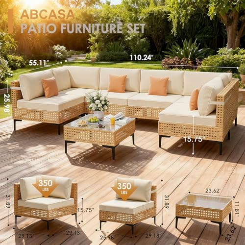 7-Piece Wicker Outdoor Patio Furniture Set - Conversation | Beige for Backyard, Garden & Porch