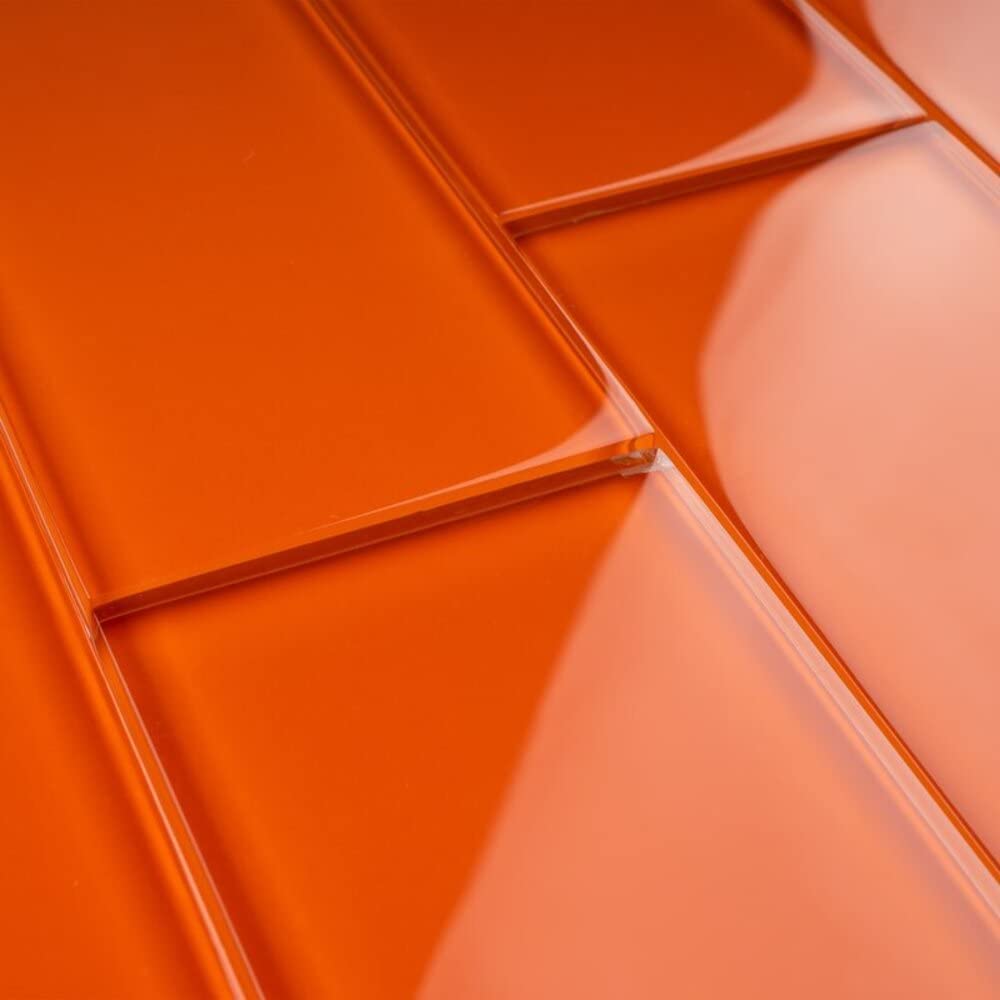 Glossy Orange Subway Glass Wall Tile - 1 Sq.ft. Modern Polished Backsplash Tile Walls, Bathroom Showers, Accent