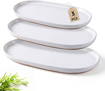 Large Ceramic Serving Platter, 15.5"/14"/12.2" Oval Platters Microwave Safe, Serving Trays for Wedding, Stoneware