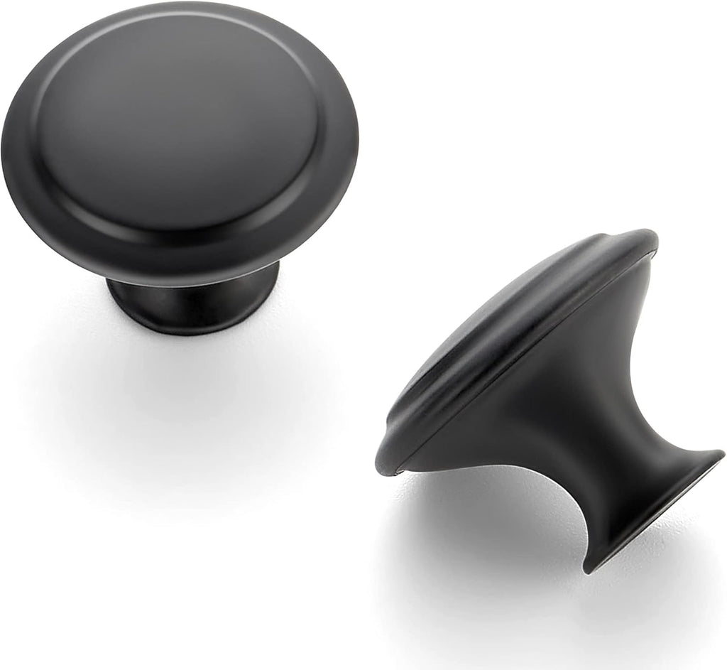 40 Pack Matte Black Kitchen Cabinet Knobs 1-1/6 Inch Round Drawer Pulls Flat Black Stainless Steel Drawer Handles Door