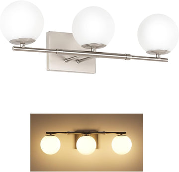 Bathroom Vanity Light Brushed Nickel 3T Wall Sconce for Mirror | Modern fixture Glass Shade brightness, Elivers even