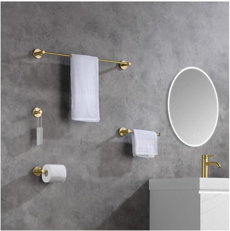Circular 5-Piece Bathroom Hardware Set - Towel Bar, Towel Ring, Toilet Paper Holder & 2 Robe Hooks - Wall Mounted
