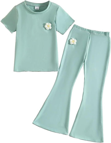 Kid Toddler Girl Clothes Outfits Short Sleeve Butterfly Top Flared Leg Pants Summer Clothing Set
