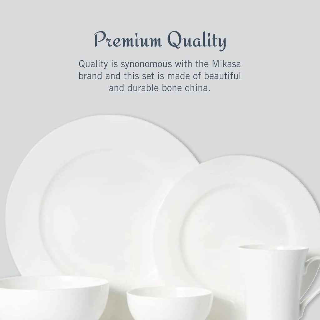 Delray 40-Piece Bone China Dinnerware Set, White Round Dishes for 8