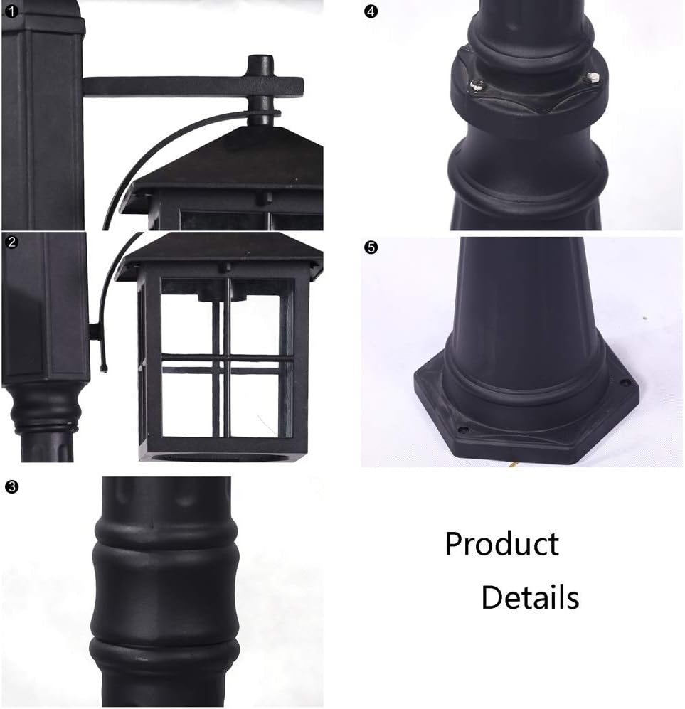 Outdoor Lamp Post Light, 2-Lights E27 Traditional Retro Outdoor Path Pillar Light Ip54 Waterproof Glass Lantern Black